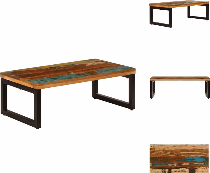 vidaXL Stolik kawowy 100x50x35 cm z odzyskanego drewna i stali - Stoliki kawowe