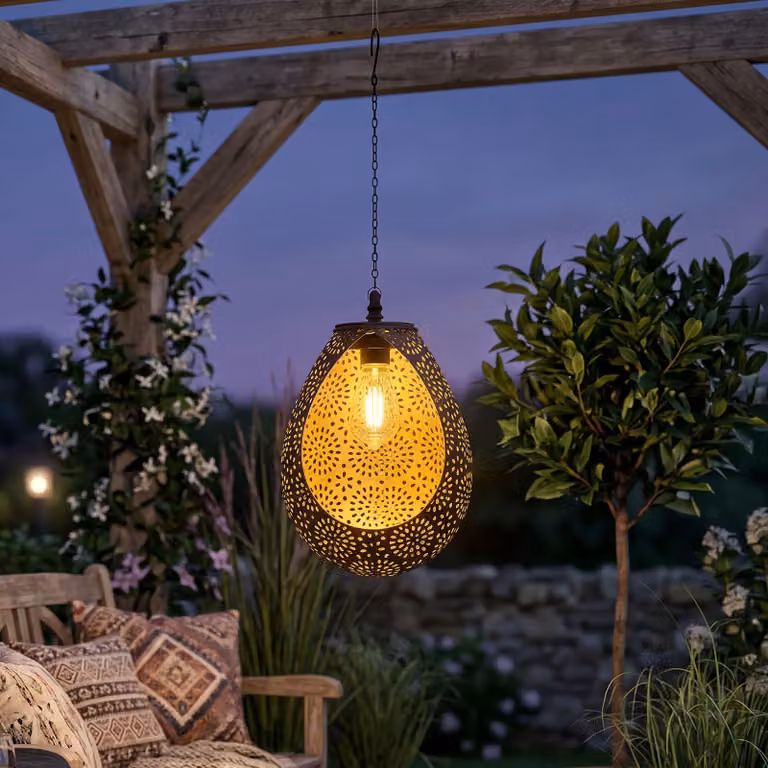 Lampa wisząca Northpoint LED Solar, ciepła biel, lampa ogrodowa, odporna na warunki atmosferyczne, stopień ochrony IP44, z hakiem, czujnik zmierzchu, oświetlenie balkonu i tarasu