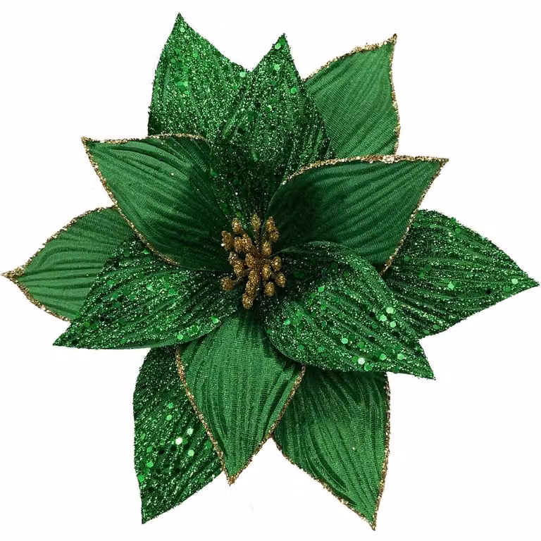 Kwiat świąteczny aksamitny - 29 cm - 6 sztuk - Zielony