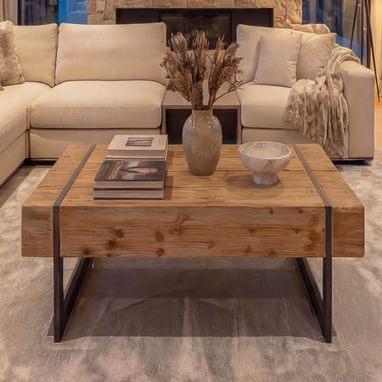 Stolik kawowy HWC-A15a, stolik do salonu, lite drewno jodłowe rustykalne z certyfikatem MVG 40x120x60cm ~ kolor naturalny