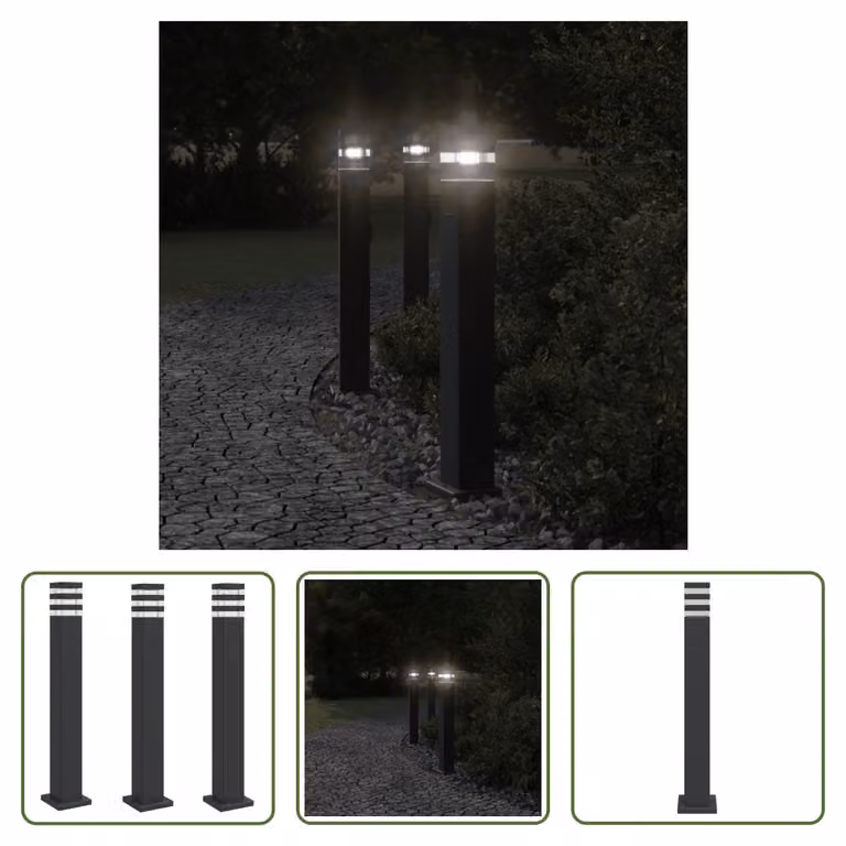 The Living Store Oświetlenie ścieżki z gniazdem 3 szt. czarne 80 cm aluminium