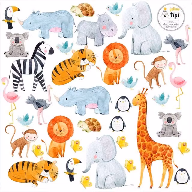 Naklejki ścienne Zoo Animals marki Yellowtipi, wielokolorowe, 40 x 40 cm
