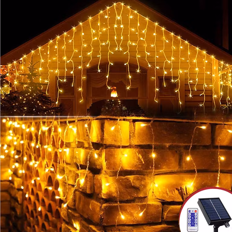 5M Ciepłe białe LED Solar Fairy Lights Zewnętrzna wodoodporna kurtyna świetlna Icicle z pilotem zdalnego sterowania Wewnętrzna dekoracja ogrodowa na zewnątrz
