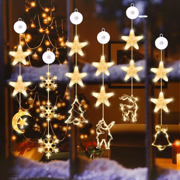 Zestaw 6 lamp LED do okien, z przyssawkami, dekoracje świąteczne, kolorowe