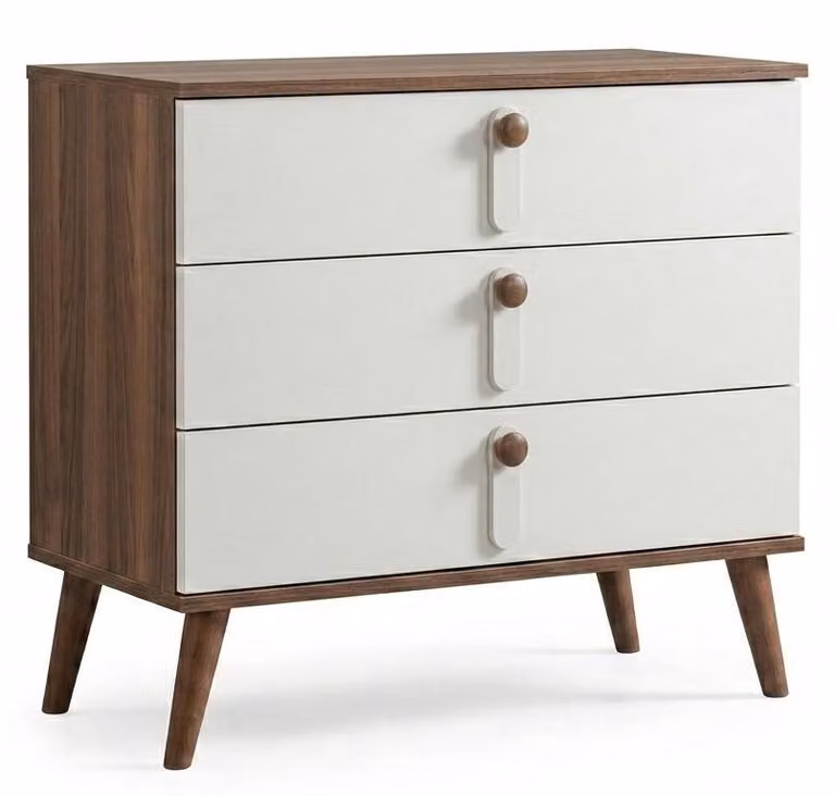 Biało-brązowa, luksusowa komoda, design, 3 szuflady. Eleganckie meble drewniane