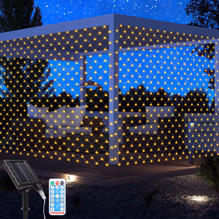 Jopassy Solar Fairy Lights String Lights 4.5M x 1.6M Światła kurtynowe z pilotem zdalnego sterowania Dekoracja ogrodu na przyjęcie bożonarodzeniowe Ciepła biel