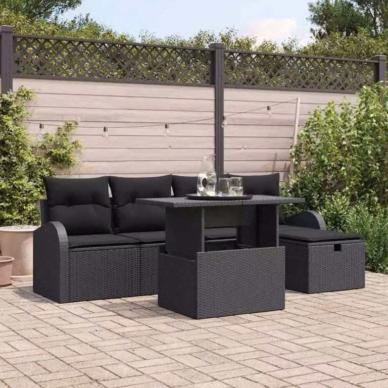 Maison Exclusive - Zestaw mebli ogrodowych (sofa i fotele) dla 6 osób, czarny, wykonane z rattanu syntetycznego