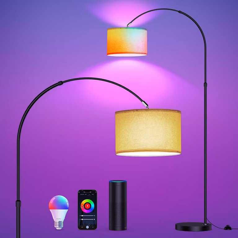 Inteligentna lampa stojąca - Lampa łukowa, nowoczesny design - Tworzenie atmosfery - Sterowanie głosowe za pomocą aplikacji - Wysokość: 175 cm - Kolor: beżowy, RGB