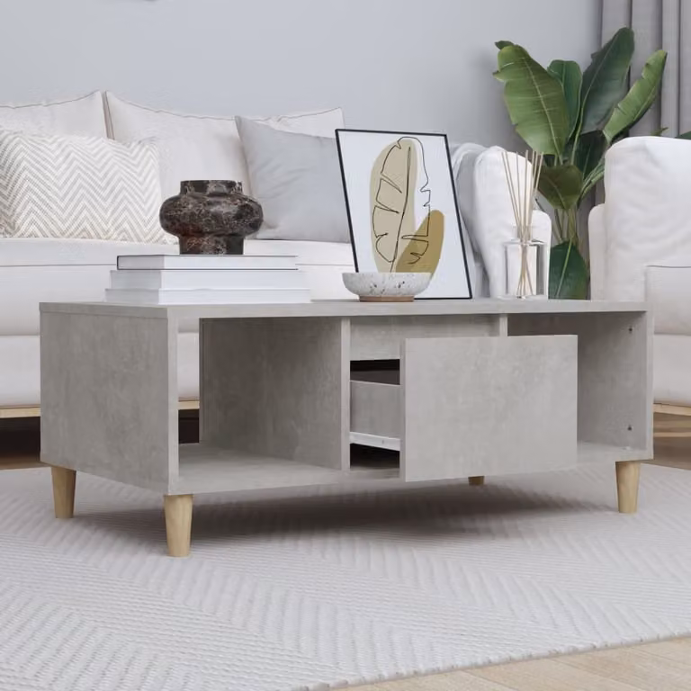 Maison Exclusive – stolik kawowy w kolorze szarym betonowym 90 x 50 x 36,5 cm, materiał drewnopochodny
