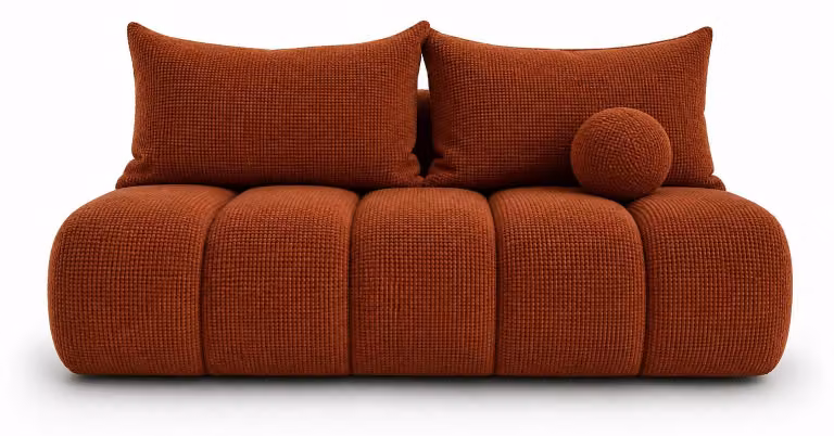 Möbae Moki – rozkładana sofa w kolorze miedzianym, model Flow 09, wymiary 86 x 207 x 91 cm, z funkcją spania; tapicerowana sofa rozkładana do salonu, nowoczesna i wygodna, z funkcją leżanki