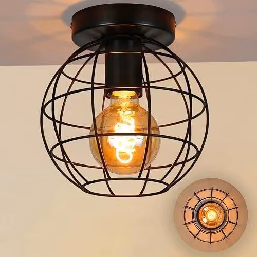 Lampa sufitowa vintage retro okrągła czarna do kuchni sypialni korytarza
