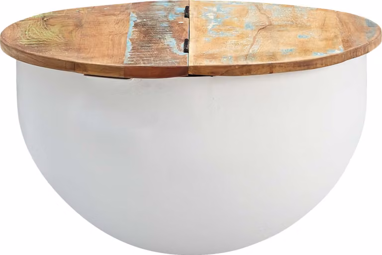 Rootz stolik kawowy - stolik kawowy - okrągły stolik - stolik boczny - miejsce do przechowywania - lite drewno mango - drewno z recyklingu - czarny/biały - 60 x 60 x 34 cm