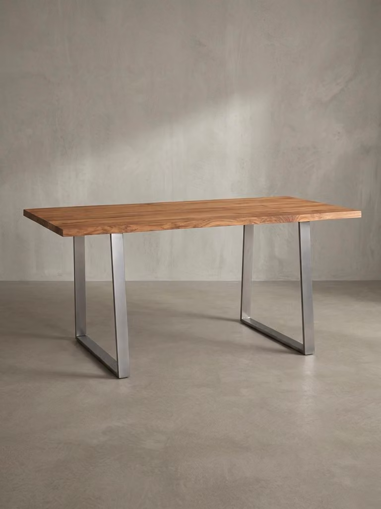 Stół jadalny z litego drewna | Stół jadalny z drewna akacjowego z naturalną krawędzią | Stół kuchenny z metalowymi nogami | Industrialny design | 160 x 80 cm, złocistobrązowy | Tarn od Kadima Design