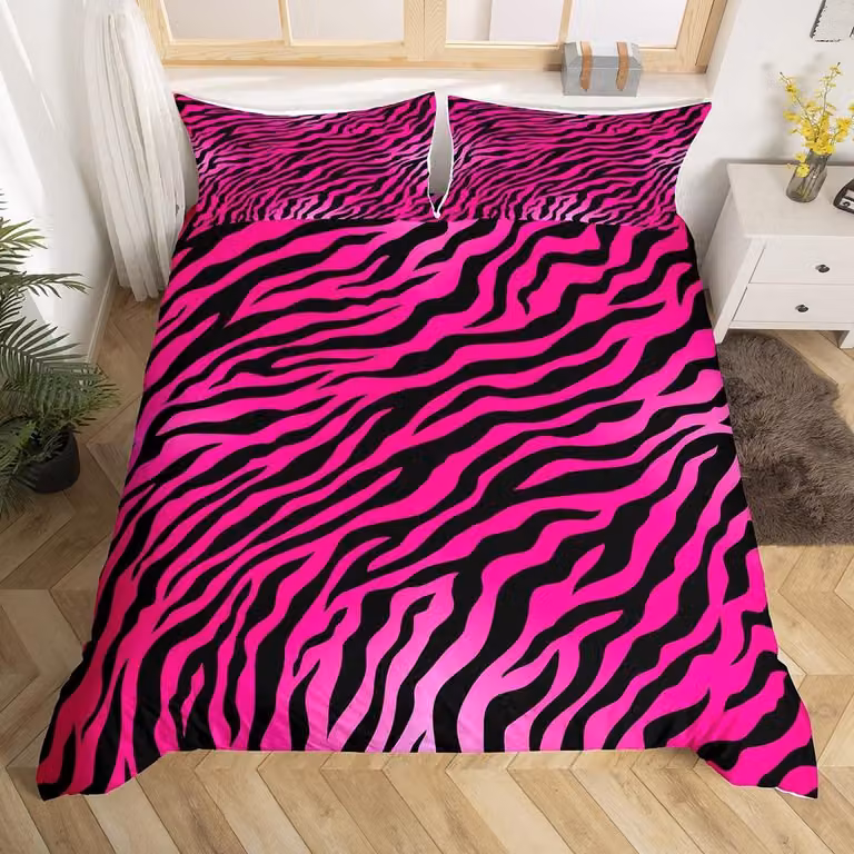 Komplet pościeli z kocem i poszewkami na poduszki, wzór: zebra