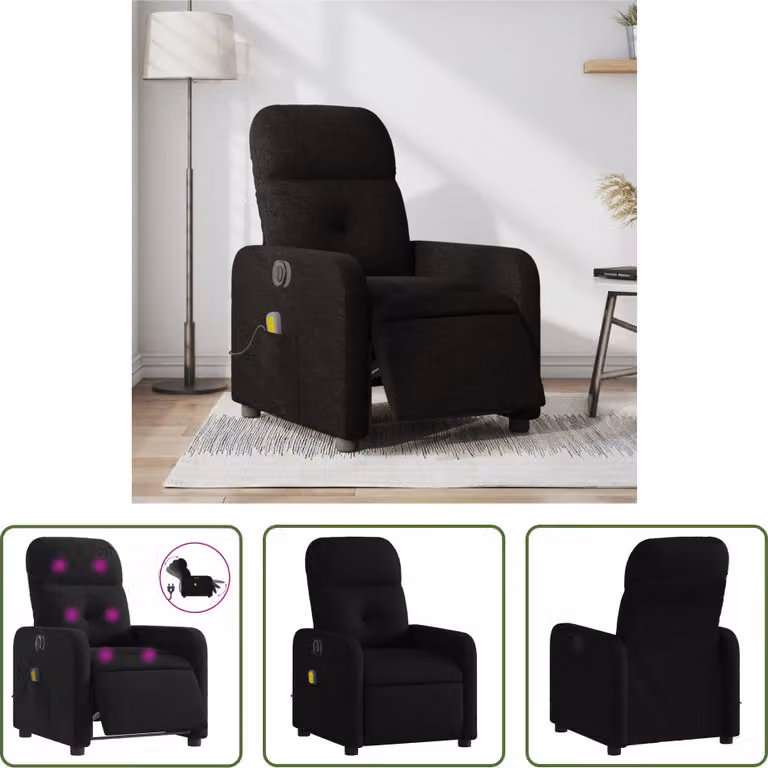 Fotel do masażu The Living Store Electric Black Fabric