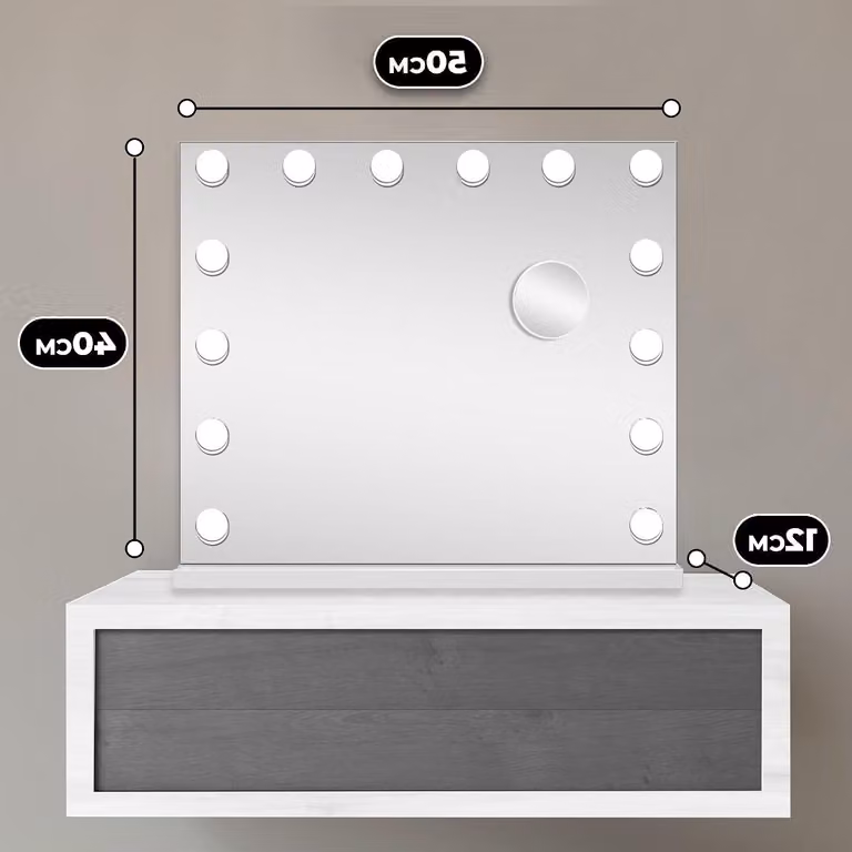 Luster do makijażu w stylu Hollywood – podświetlany – do aplikacji makijażu – regulowane światło – 50x40 cm – biały