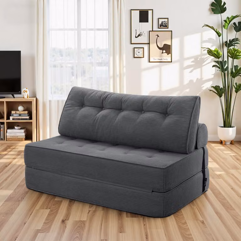 Hommpa Rozkładana sofa 180×130 cm Rozkładana sofa z poduszkami, gęsta pianka, leżak/fotel do salonu i sypialni, dla gości, szary