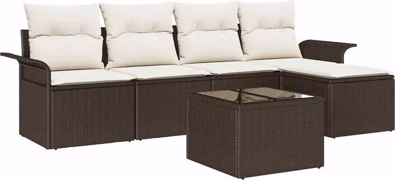 Sofa ogrodowa vidaXL, 6 sztuk, brązowa, wykonana z rattanu syntetycznego