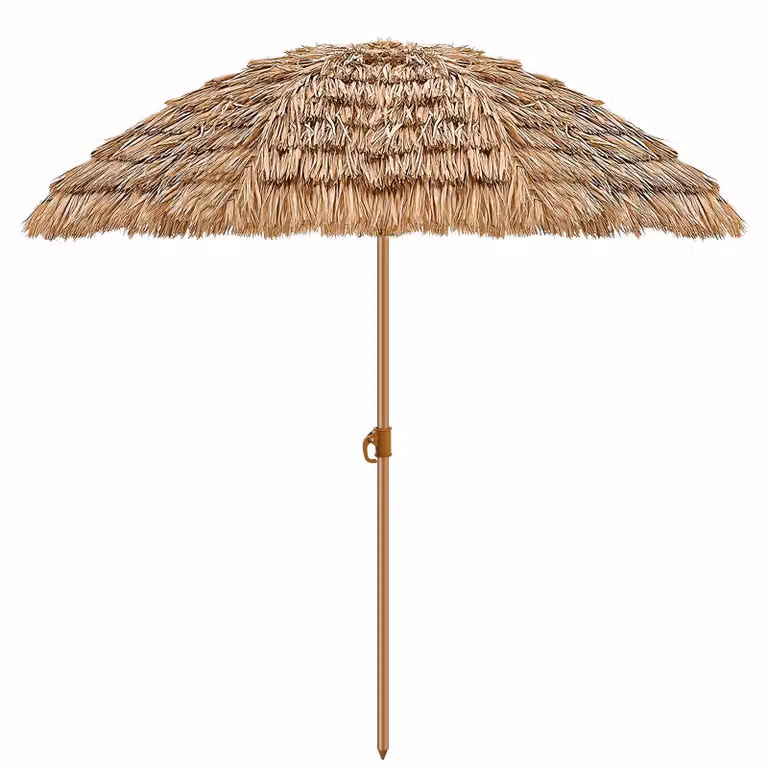 Parasol plażowy - wygląd imitujący słomę hawajską - 200 cm - ochrona UV 30 - regulacja kąta nachylenia do 30 stopni - przenośny - kolor khaki