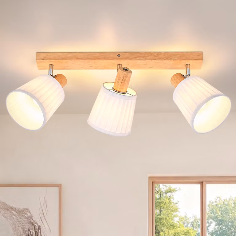ZMH lampa sufitowa z trzema żarówkami drewniana gwint E14 oświetlenie do kuchni lampa do przedpokoju reflektor styl boho retro regulowana 350°