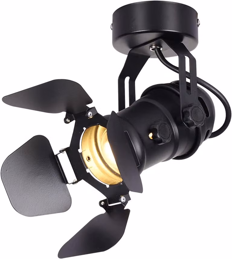Lampa sufitowa vintage, gwint E27, regulowana, metalowa, czarna