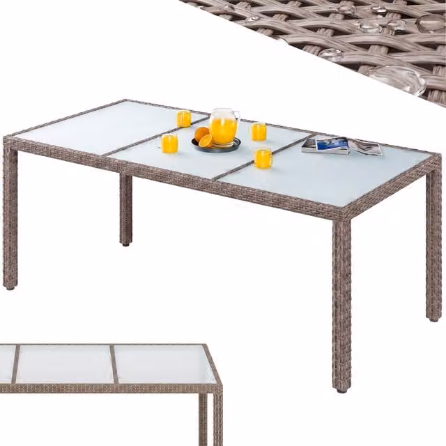Stół ogrodowy Casaria polirattan beżowy z regulowaną wysokością i szklanym blatem, W x S x H: 190 x 90 x 75 cm