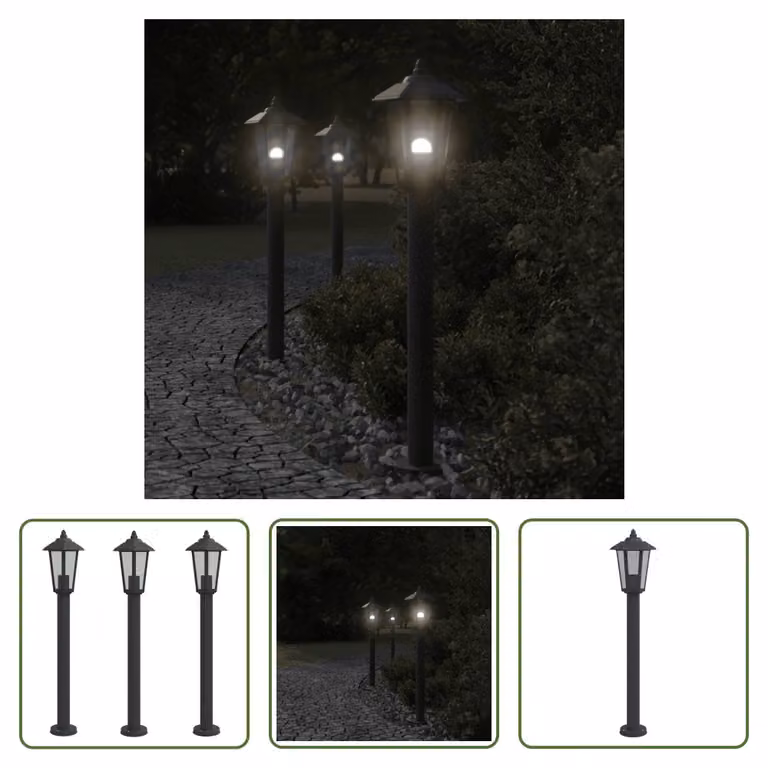 The Living Store Oświetlenie ścieżki 3 szt. czarne 80 cm stal nierdzewna