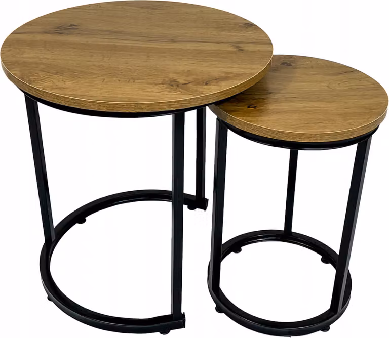 Stoliki kawowe okrągłe zestaw stolików loft fi 45x47 , fi 30x42 do salonu dąb
