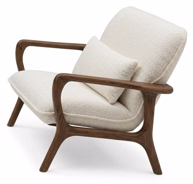 Nowoczesna biała sofa do salonu, elegancki minimalizm, drewno, elegancki design