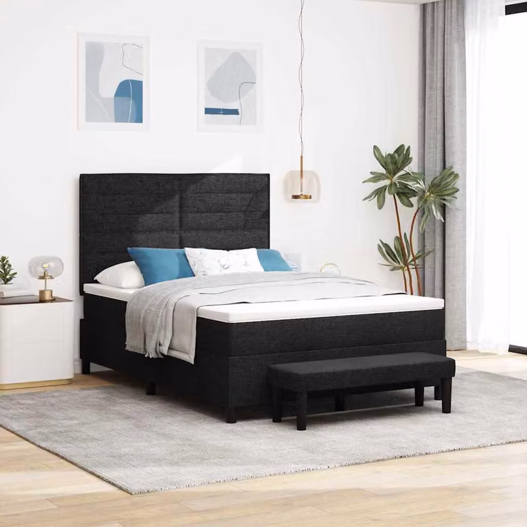 Maison Exclusive – łóżko kontynentalne z zagłówkiem, czarne, 140 x 190 cm, obite tkaniną