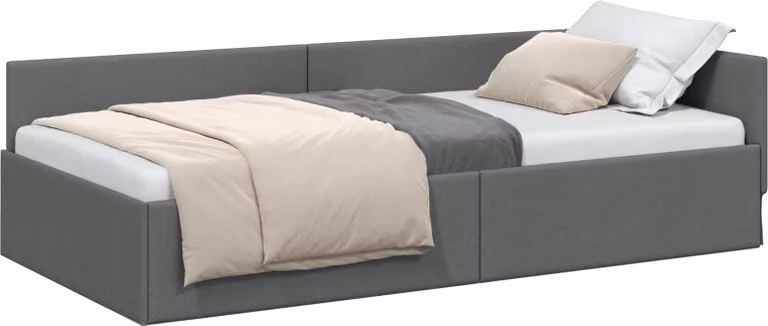 vidaXL Narożna rama łóżka z zagłówkiem ciemnoszara 90 cm x 200 cm tkanina