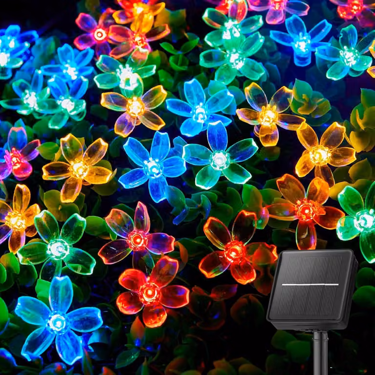 Świąteczna lampka solarna, 7 metrów, 50 diod LED, wodoodporna, 8 trybów, motyw kwiatowy