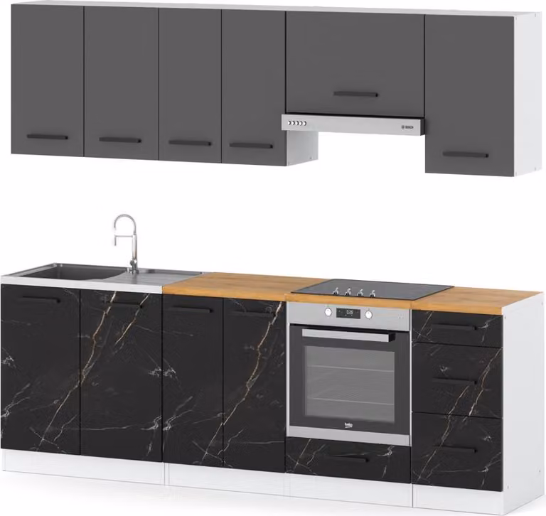 Kuchnia Nowoczesna Z Blatem 2.4M Modułowa Biała Szara Mat San Sebastian