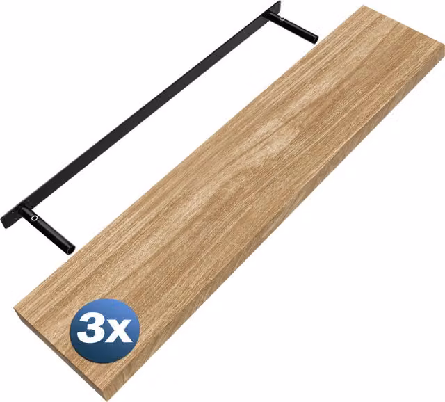 Półka ścienna Półka wisząca 110cm zestaw 3 dąb + wspornik