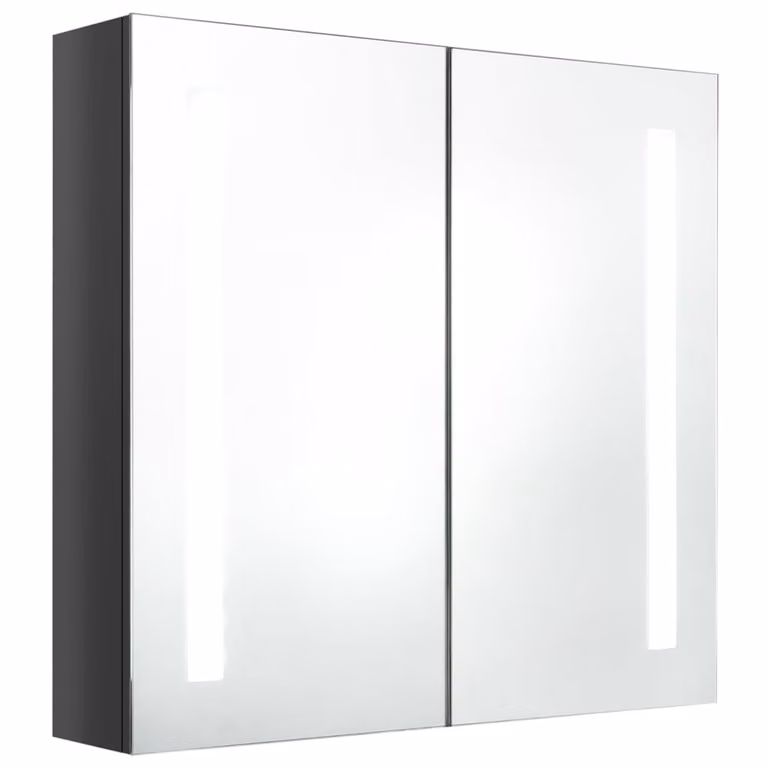Szafka łazienkowa z lustrem, LED, szara z połyskiem 62x14x60 cm