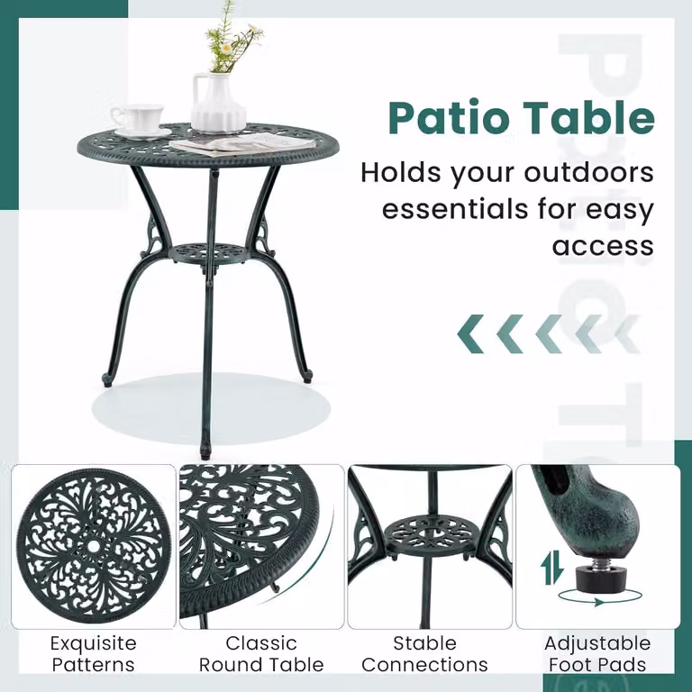 Zestaw mebli bistro składający się z 3 elementów - zestaw stolik i krzesła - meble balkonowe - meble ogrodowe - meble tarasowe - odlewany aluminium