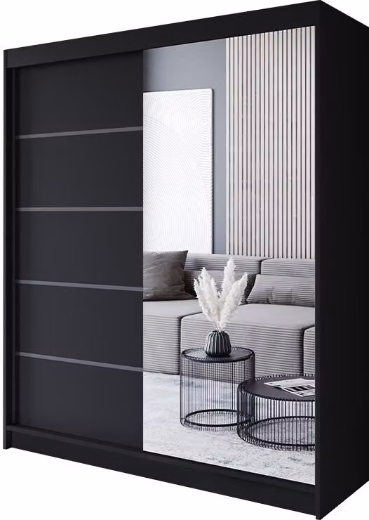 Easy4You P3 180 cm Czarna szafa z drzwiami przesuwnymi 180x215x58 cm z lustrem – meble do sypialni, przechowywanie – szafa wielofunkcyjna