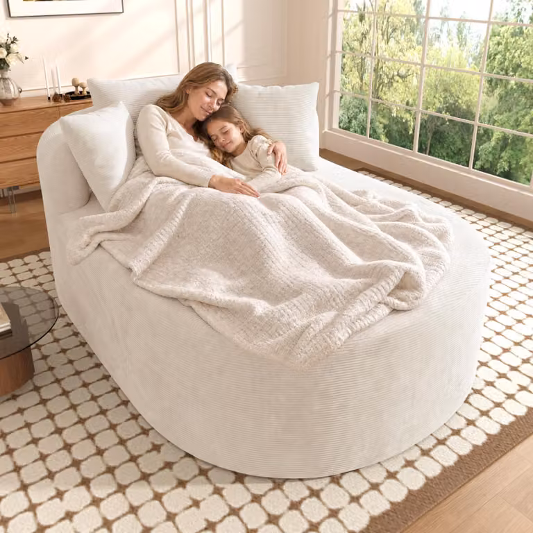 Fotel wypoczynkowy Merax Oval, jednoosobowy, obity tkaniną typu cord, wyjątkowo głębokie siedzisko (122 cm), fotel do czytania z miękkim wykończeniem, sofa jednoosobowa, nie wymaga montażu, kolor biały