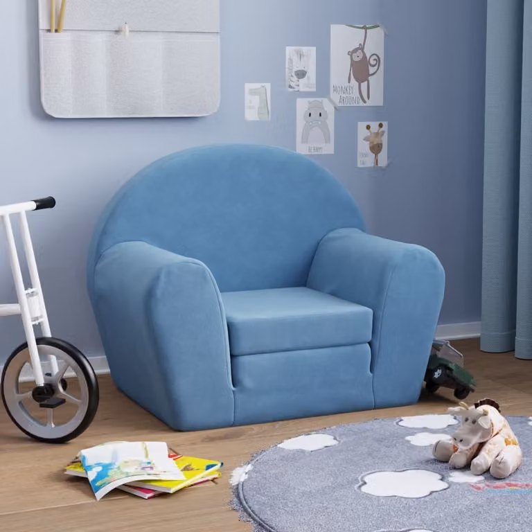 Maison Exclusive - Rozkładana sofa dla dzieci, kolor niebieski, miękka, pluszowa