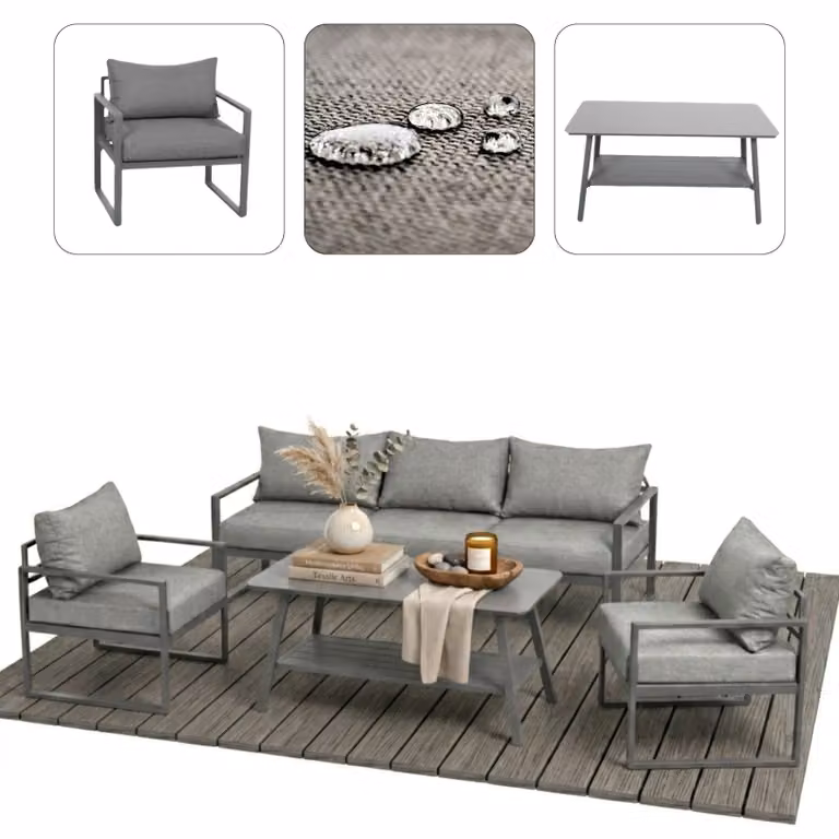 Wygodny zestaw wypoczynkowy do ogrodu na taras Coruna Meven sofa + 2x fotel + stół grafit