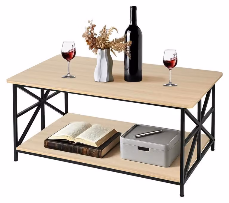 Prostokątny stolik kawowy - stolik do salonu z półką - 2 poziomy - drewno - nowoczesny design - wymiary: 100x52x47,5 cm - kolor: brązowy
