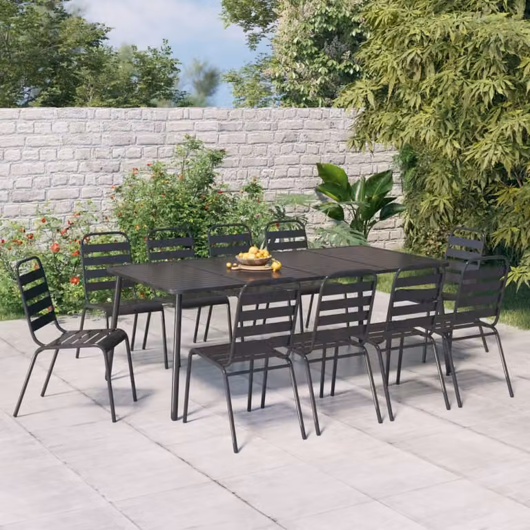 Maison Exclusive – 11-częściowy zestaw ogrodowy w kolorze antracytowym, stal