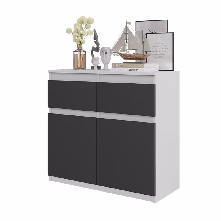 Komoda 80 Cm Biały Mat / Antracyt 2 Szuflady, 2 Drzwi, 2 Półki, Salon