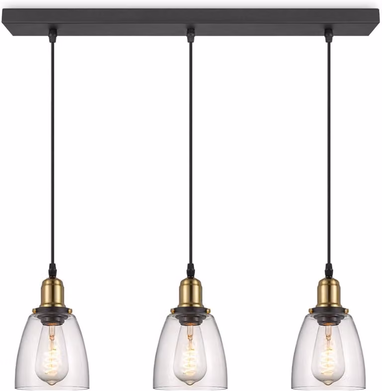 Industrialna lampa wisząca, 3 klosze ze szkła, stylowy czarny kolor, średnica 65 cm, wysokość 128 cm, styl loft