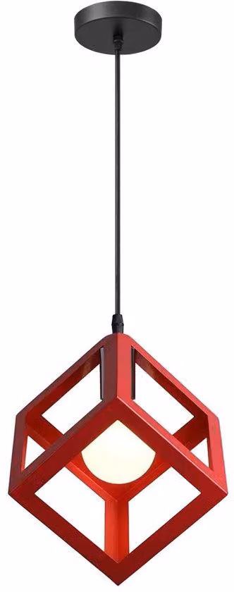 Lampa wisielcza, nowoczesny żyrandol, kształt kostki, sufit lampa w stylu geometrycznym, metal, E27, lampa sufitowa do sypialni, pokój dzienny, restauracja, 16 cm, czerwony