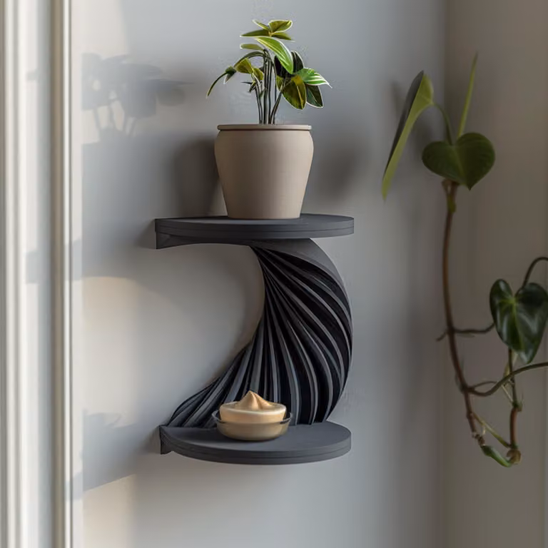 Półka narożna 3D Decords – dwupoziomowa, spiralna, o wymiarach 18 cm