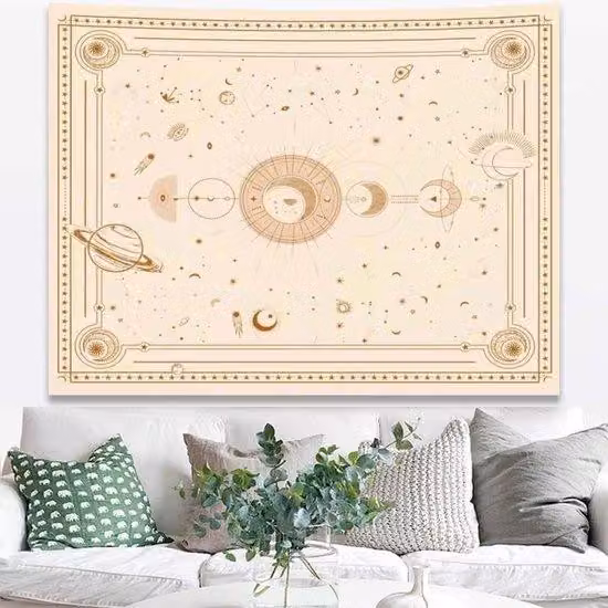 Tapestry Maanfasen, gobelin ścienny, czarno-biały, 150x130 cm - dekoracja ścienna w stylu psychodelicznym
