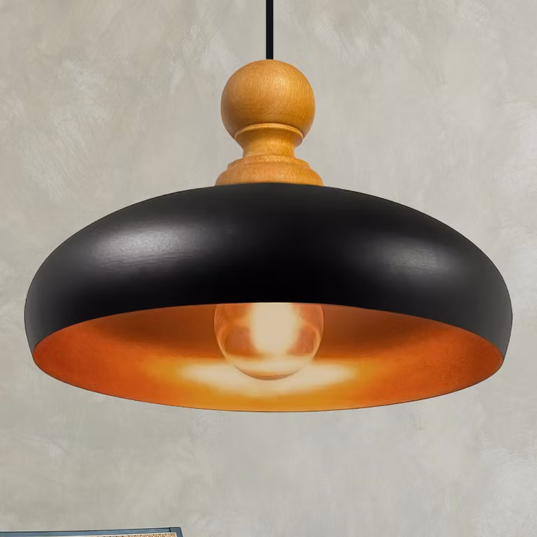Lampa wisząca Androa z drewna 40 cm Lampa 1-punktowa Lampa do jadalni Industrial, lampa sufitowa do wnętrz Metalowa lampa industrialna Vintage, lampa kuchenna - czarna