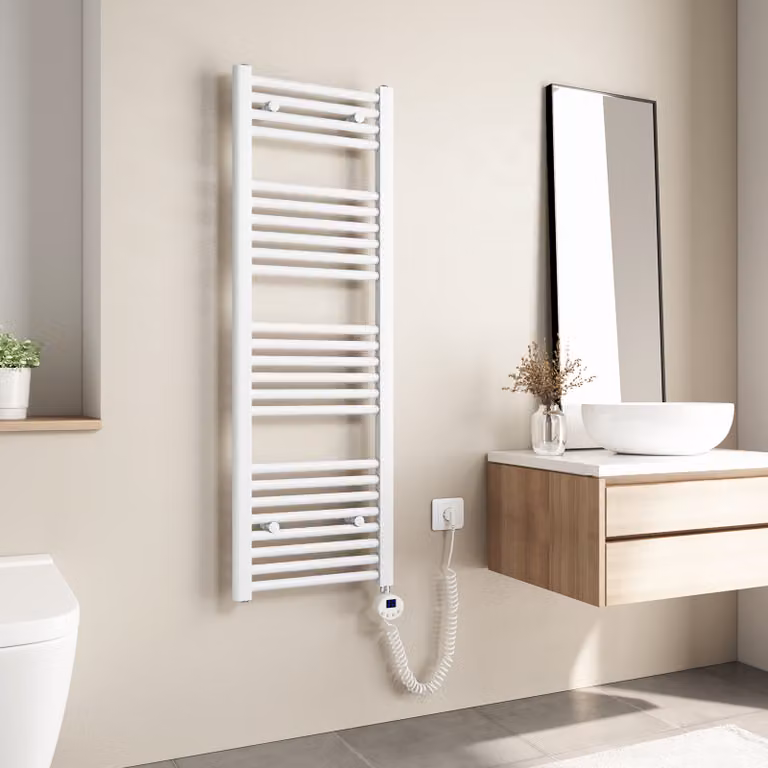 Grzejnik łazienkowy Heilmetz 500 W, elektryczny grzejnik na ręczniki, 120 x 40 cm, biały, elektryczny grzejnik z suszarką do ręczników