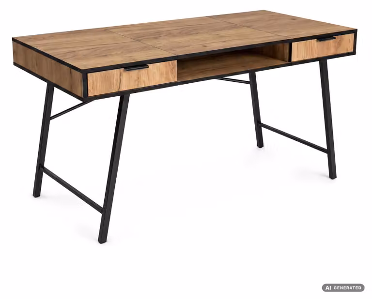 Biurko industrialne komputerowe Dąb Craft ARDEN 120 cm 2 szuflady 1 półka Czarne nogi